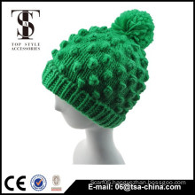 Solid color pom pom knitting Fashion winter hat for young girl